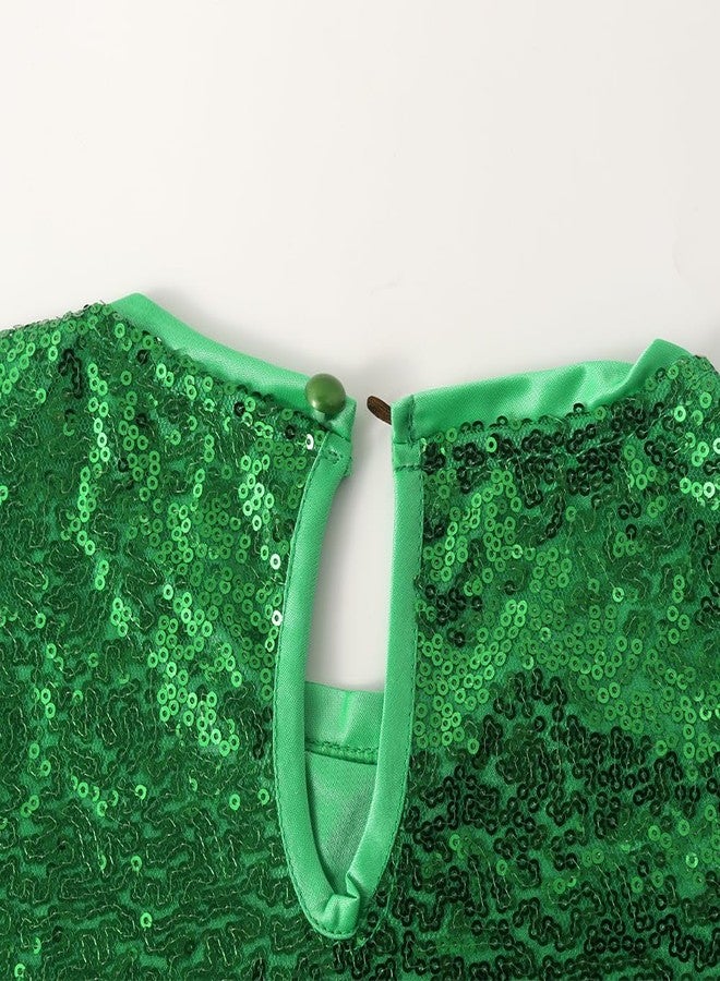 Noomelfish Girls Short Sleeve Sequin Shirts Party Glitter Sparkly Tops Blouse, Green, Size 9-10 Years - Image 5